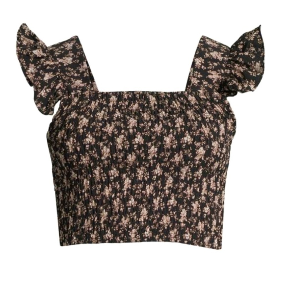 NWT Lea & Viola Floral- print smocked crop top Medium